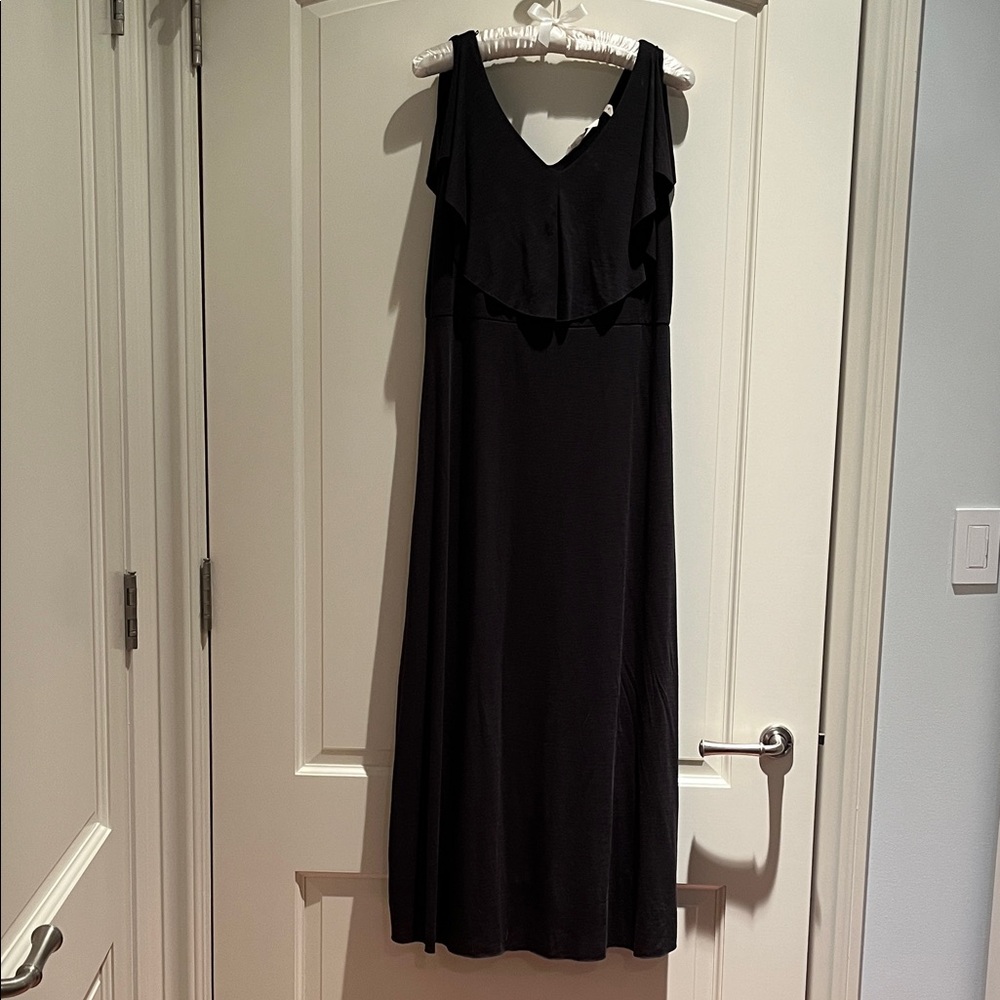 EUC Soft Surroundings Black Maxi Dress Womens PS Sleeveless Ruffle V Neck - Picture 9 of 9